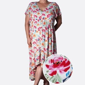 Torrid Ivory Floral Gauze Button Front Tea-Length Dress XL 1X 14‎ 16 High Low